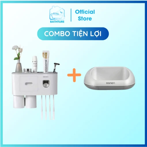 Combo Tiện Lợi (Kệ Nhả Kem 2 Cốc + Hộp Để Xà Bông Nhà Tắm)